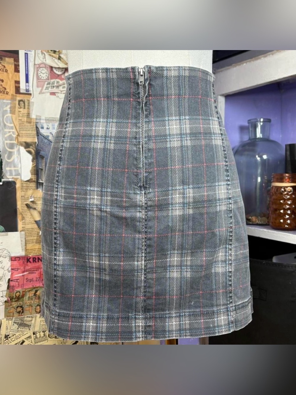 Gray Plaid Mini Skirt